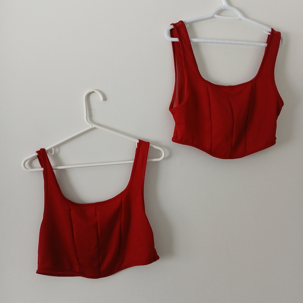 Two Red Sleeveless Crop Tops